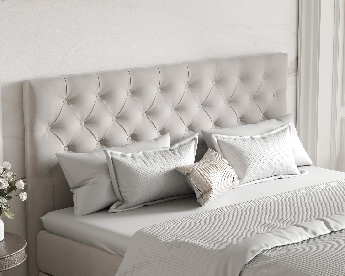 Boxspringbett Aversa mit Matratzen, Topper, Stauraum und Fußteil