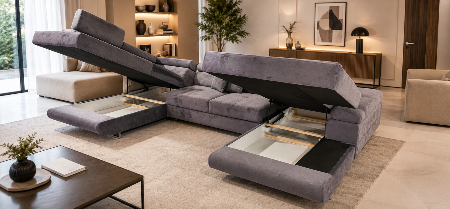 Wohnlandschaft Anton U - mit Bettfunktion und Stauraum