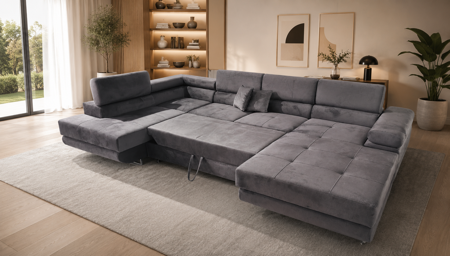 Wohnlandschaft Anton U - mit Bettfunktion und Stauraum