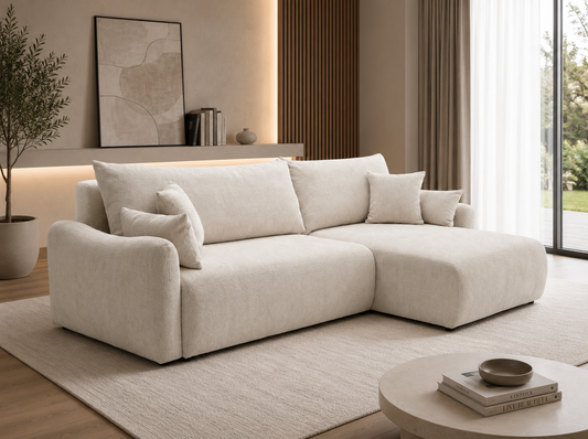 Wohnlandschaft Japandi – Modernes Design mit Bettfunktion & Stauraum