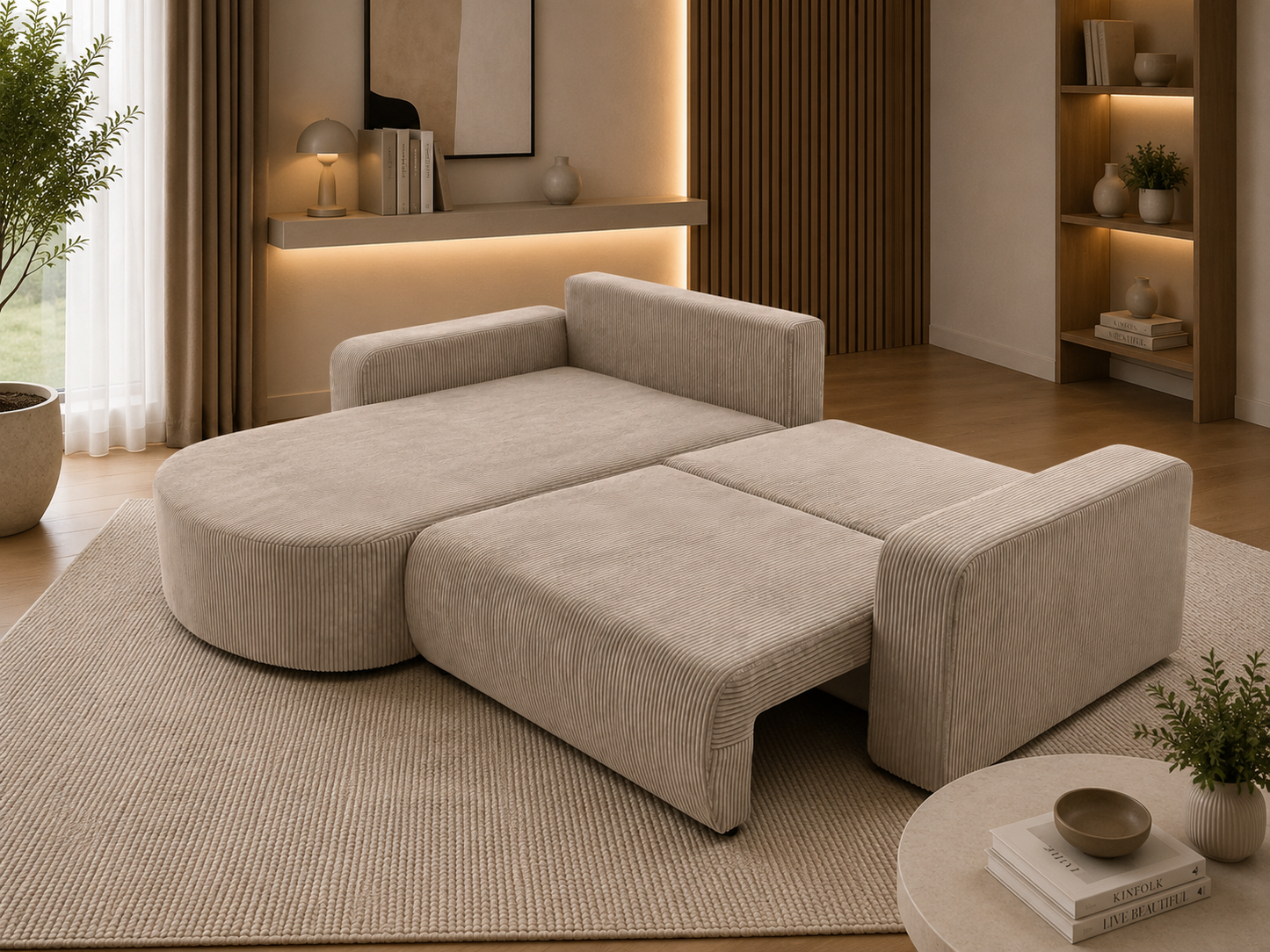 Wohnlandschaft Round One – Modernes Design mit Bettfunktion & Stauraum