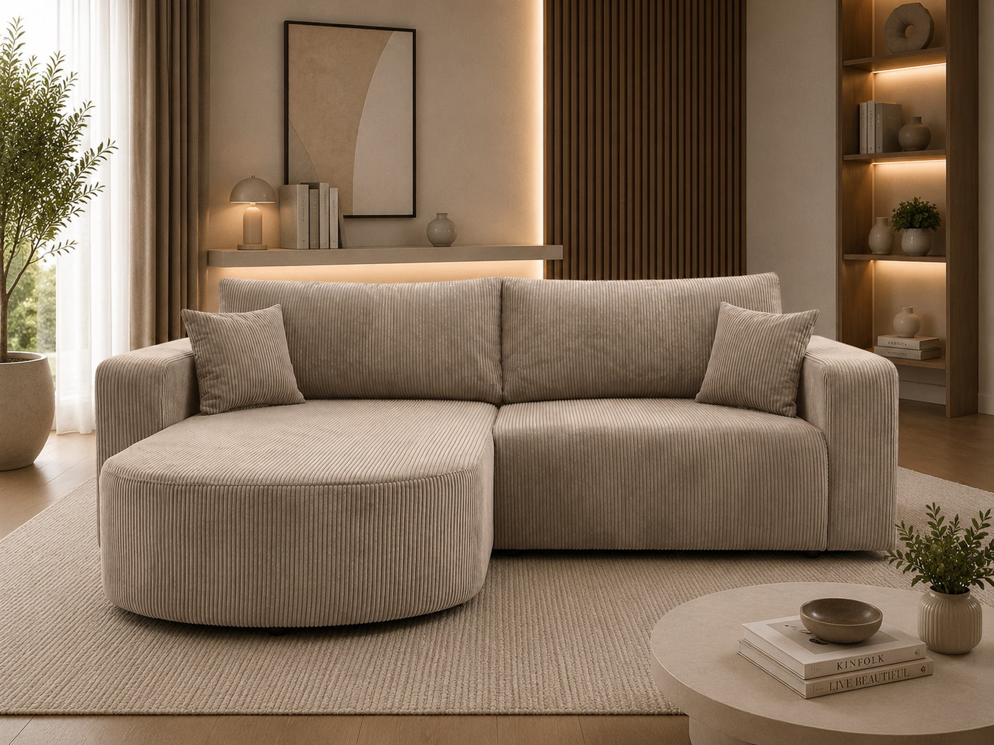 Wohnlandschaft Round One – Modernes Design mit Bettfunktion & Stauraum