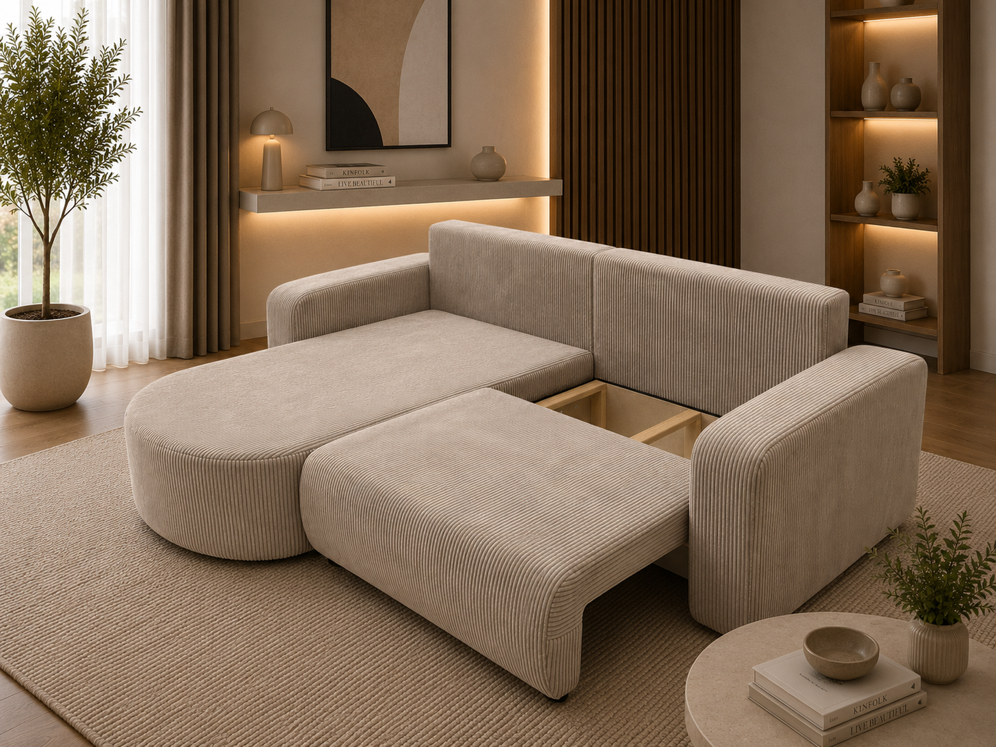 Wohnlandschaft Round One – Modernes Design mit Bettfunktion & Stauraum
