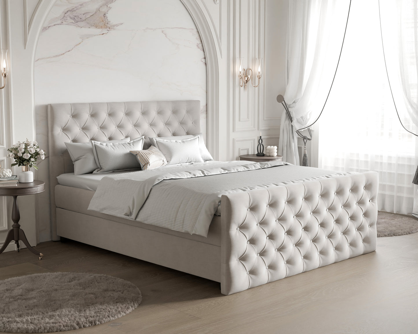 Boxspringbett Aversa mit Matratzen, Topper, Stauraum und Fußteil