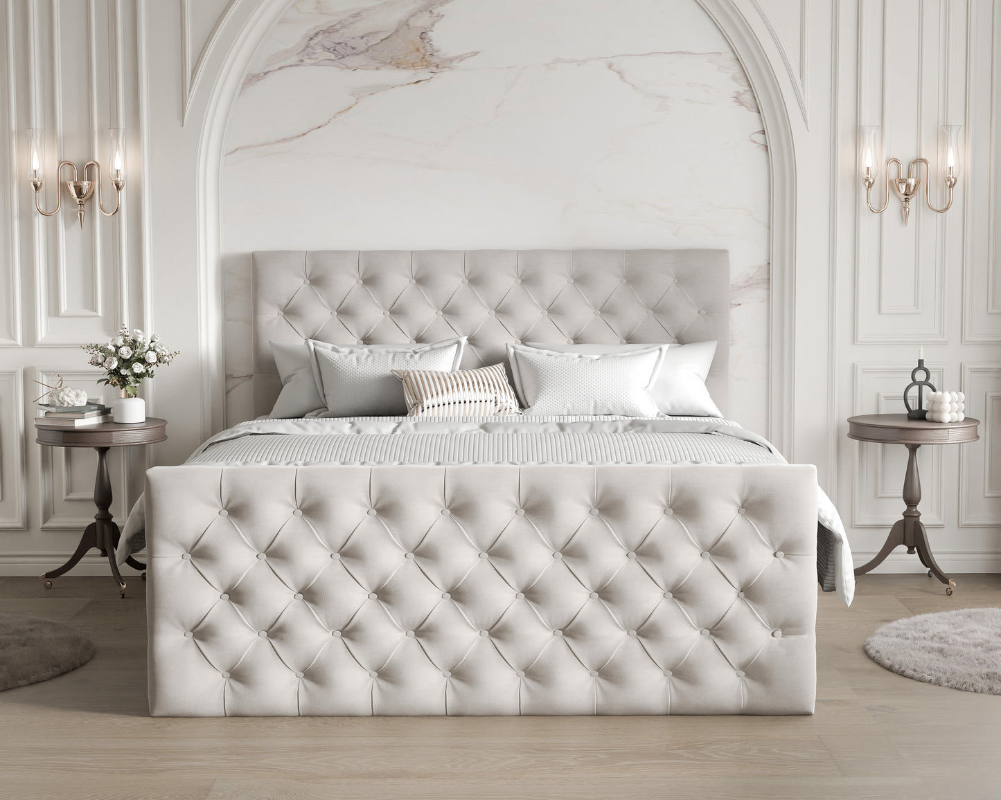 Boxspringbett Aversa mit Matratzen, Topper, Stauraum und Fußteil